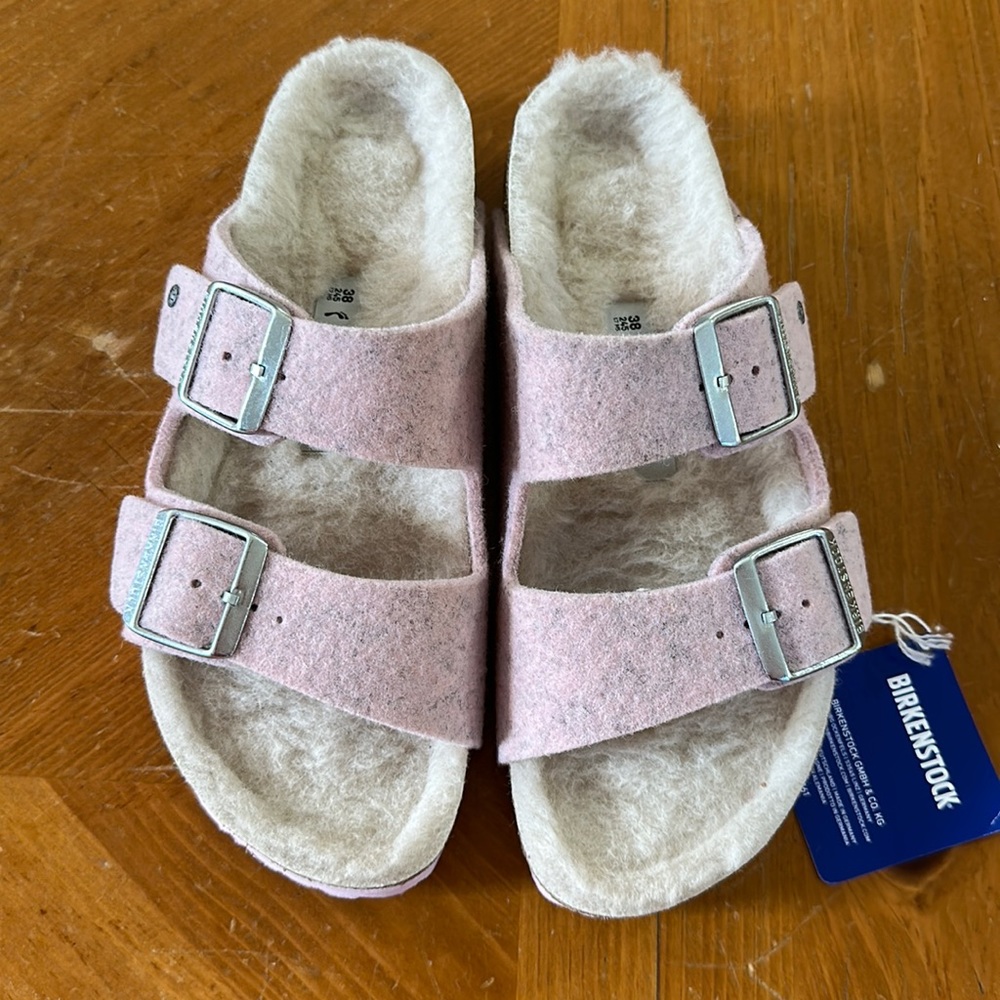 Women’s Birkenstock Sandals Arizona Happy Lamb Comfort Lambswool Pink EU38 / US7